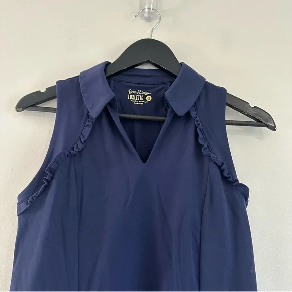 Lilly Pulitzer Martina Luxletic Knit Collared V-Neck Sleeveless Ruffle Top Small - Picture 8 of 12